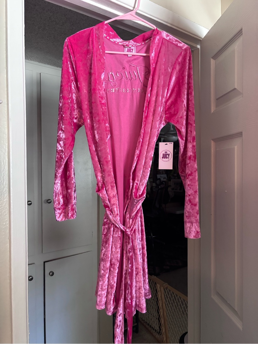 Juicy Couture Hot Pink Crushed Velvet Robe with Tie Waist